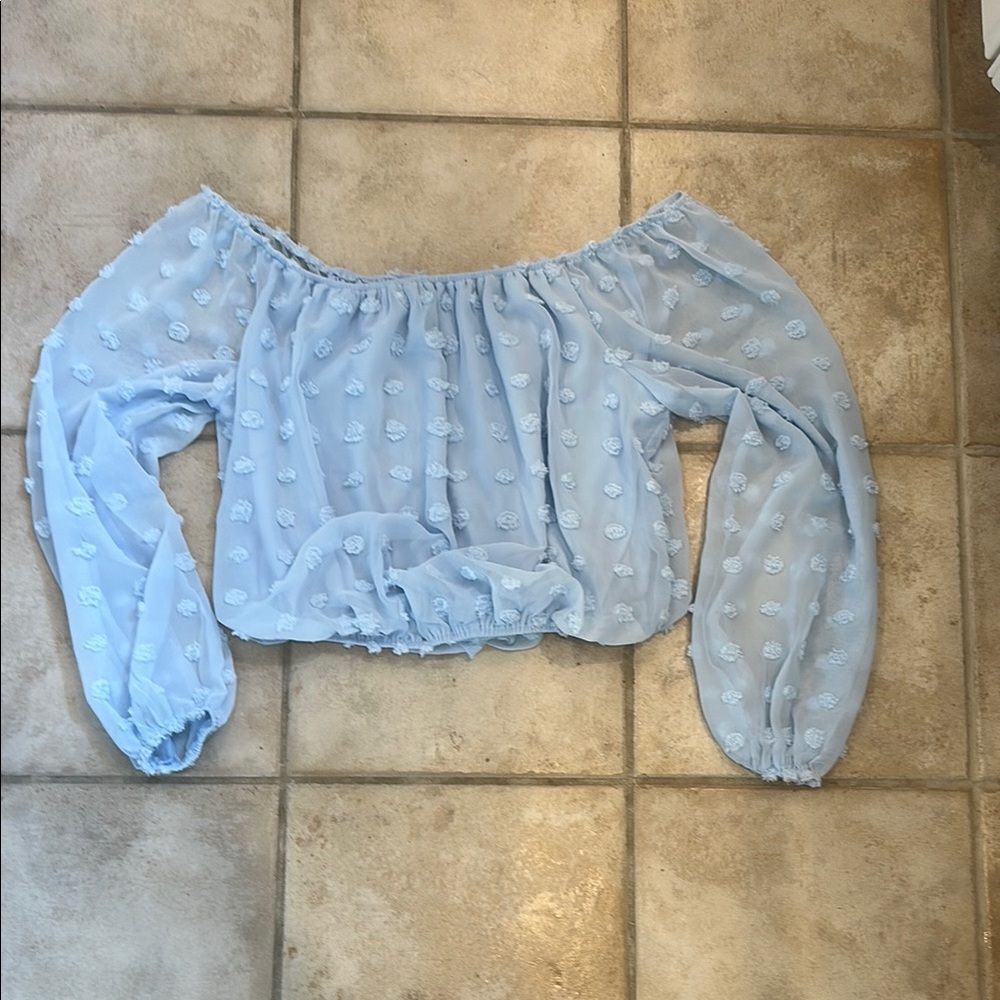 Francesca’s Light Blue Off-Shoulder Blouse